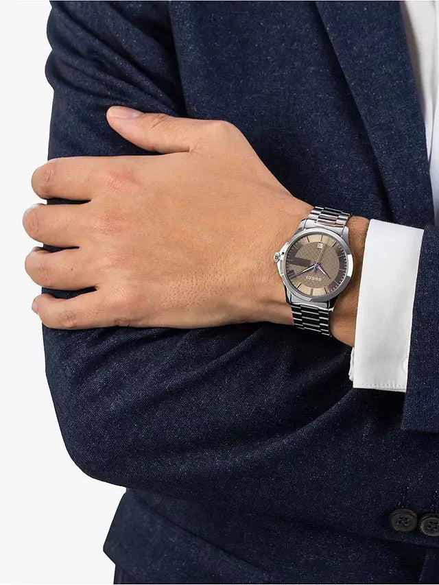 Gucci G Timeless Brown Dial Silver Steel Strap Watch For Men - YA126445 Buy Now By Gucci