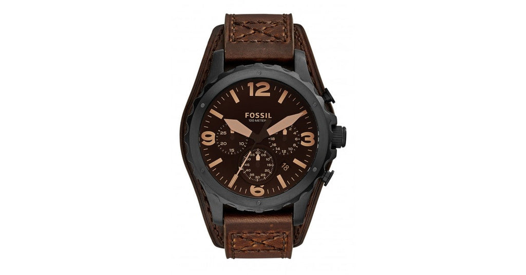 Fossil Nate Chronograph Brown Dial Brown Leather Strap Watch for Men - JR1511 Buy Now By Fossil