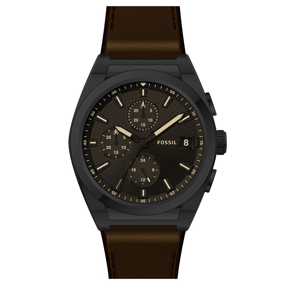 Fossil Everett Chronograph Black Dial Brown Leather Strap Watch for Men - FS5798 Buy Now By Fossil