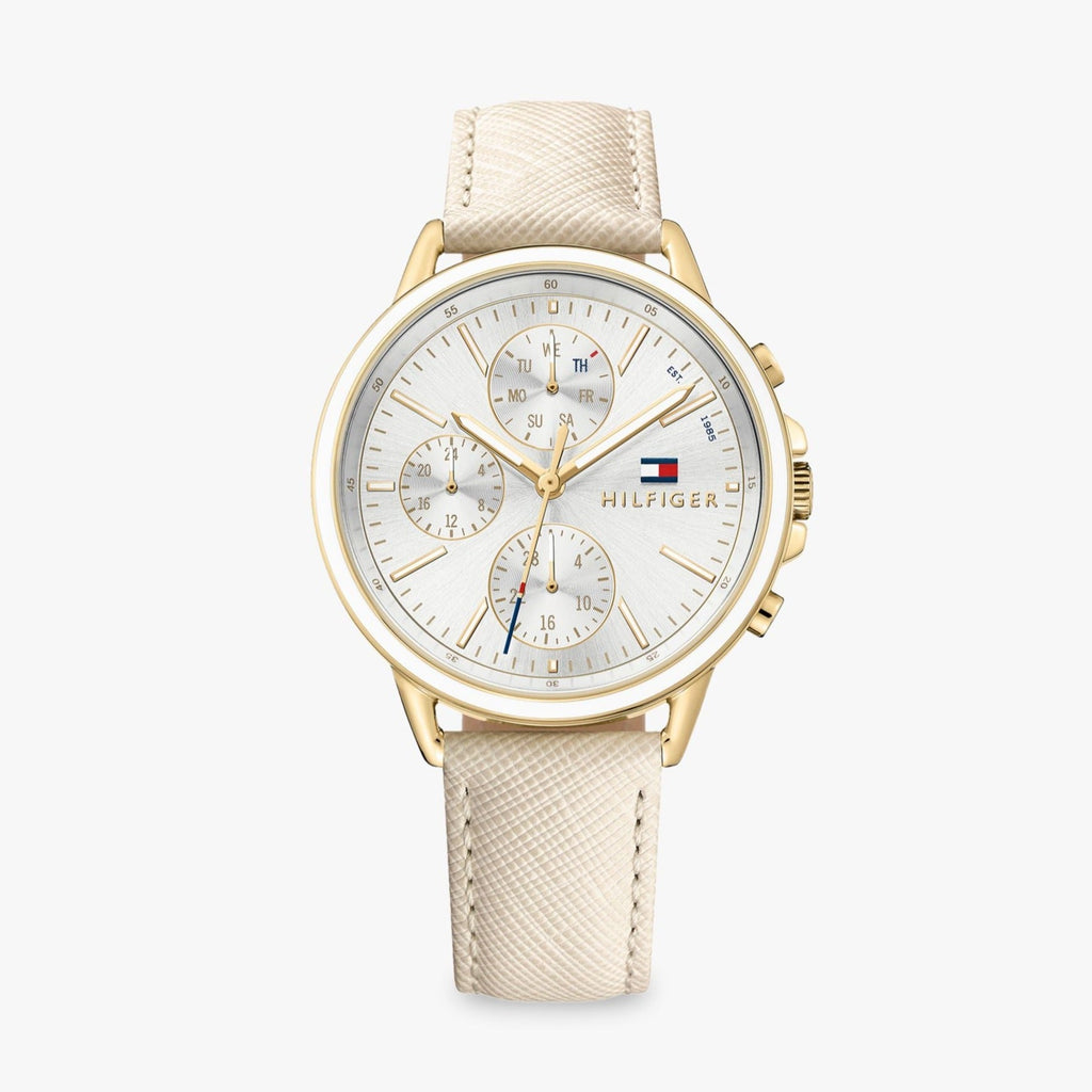 Tommy Hilfiger Carly Silver Dial Cream Leather Strap Watch for Women - 1781790 Buy Now By Tommy Hilfiger