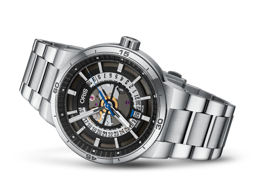 Oris TT1 Engine Date Skeleton Black Dial Silver Steel Strap Watch for Men - 0173377524124-0782408 Buy Now By Oris