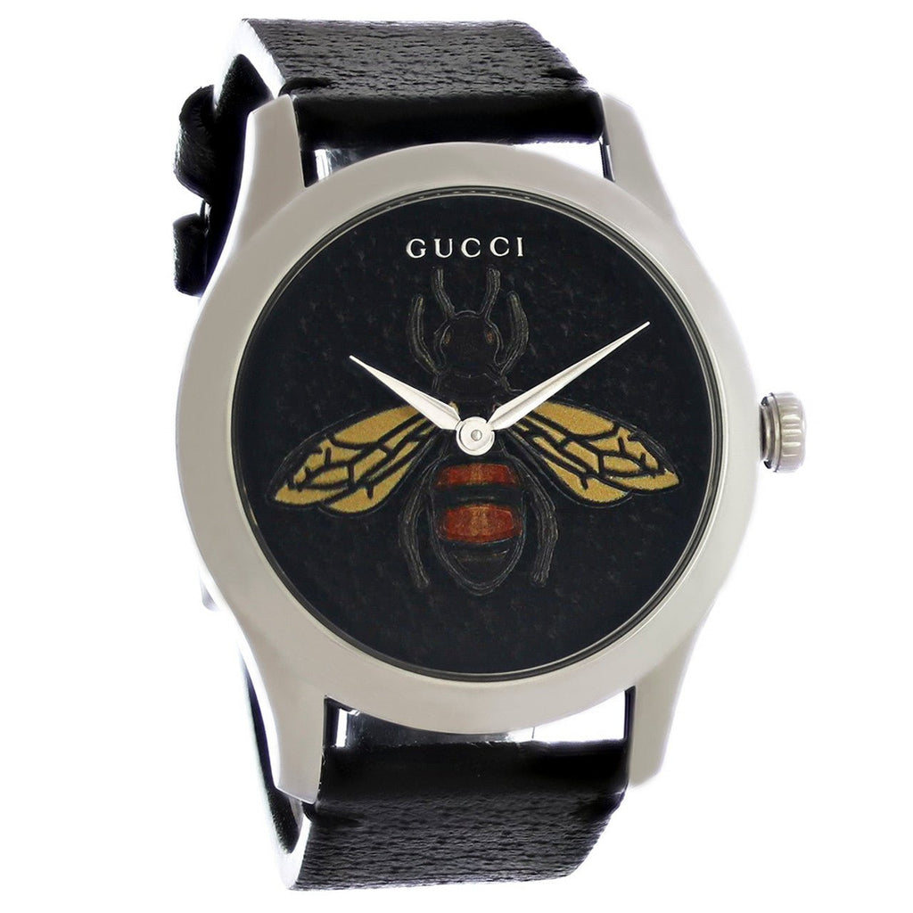 Gucci G Timeless Bee Black Dial Black Leather Strap Watch For Women - YA1264067 Buy Now By Gucci