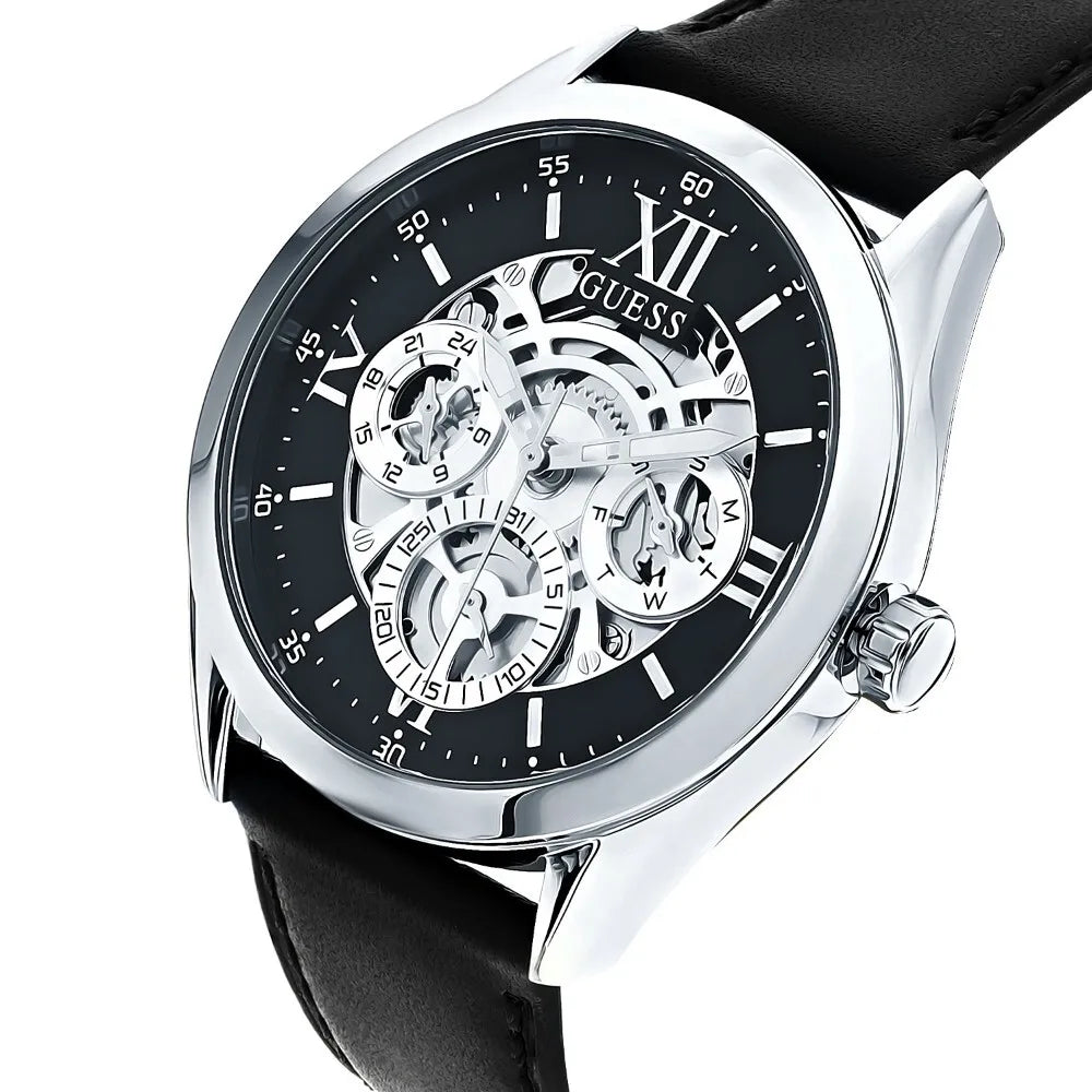 Guess Tailor Multifunction Black Dial Black Leather Strap Watch for Men - GW0389G1 Buy Now By Guess
