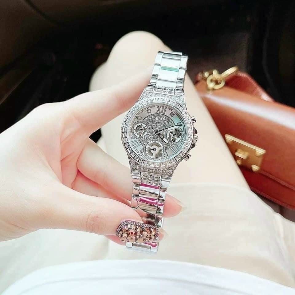 Guess Moonlight Multi Function Diamonds Silver Dial Silver Steel Strap Watch for Women - GW0320L1 Buy Now By Guess