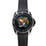Gucci Dive Tiger Black Dial Black Rubber Strap Watch For Men - YA136318 Buy Now By Gucci
