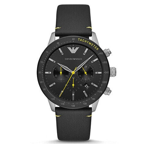 Emporio Armani Mario Chronograph Black Dial Black Leather Strap Watch For Men - AR11325 Buy Now By Emporio Armani