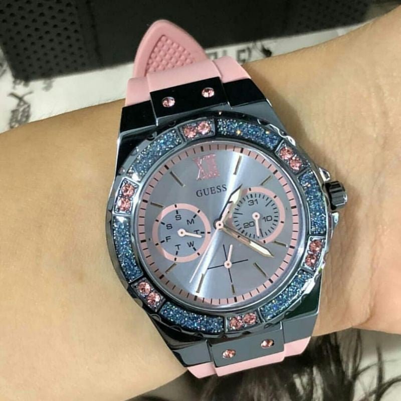Guess Limelight Blue Dial Pink Rubber Strap Watch For Women - W0775L5 Buy Now By Guess