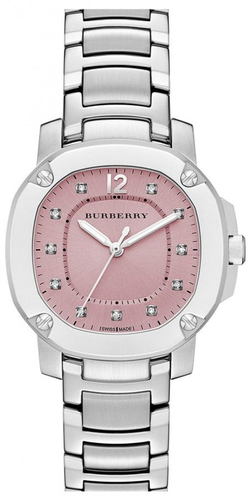 Burberry The Britain Diamonds Pink Dial Silver Steel Strap Watch for Women - BBY1805 Buy Now By Burberry