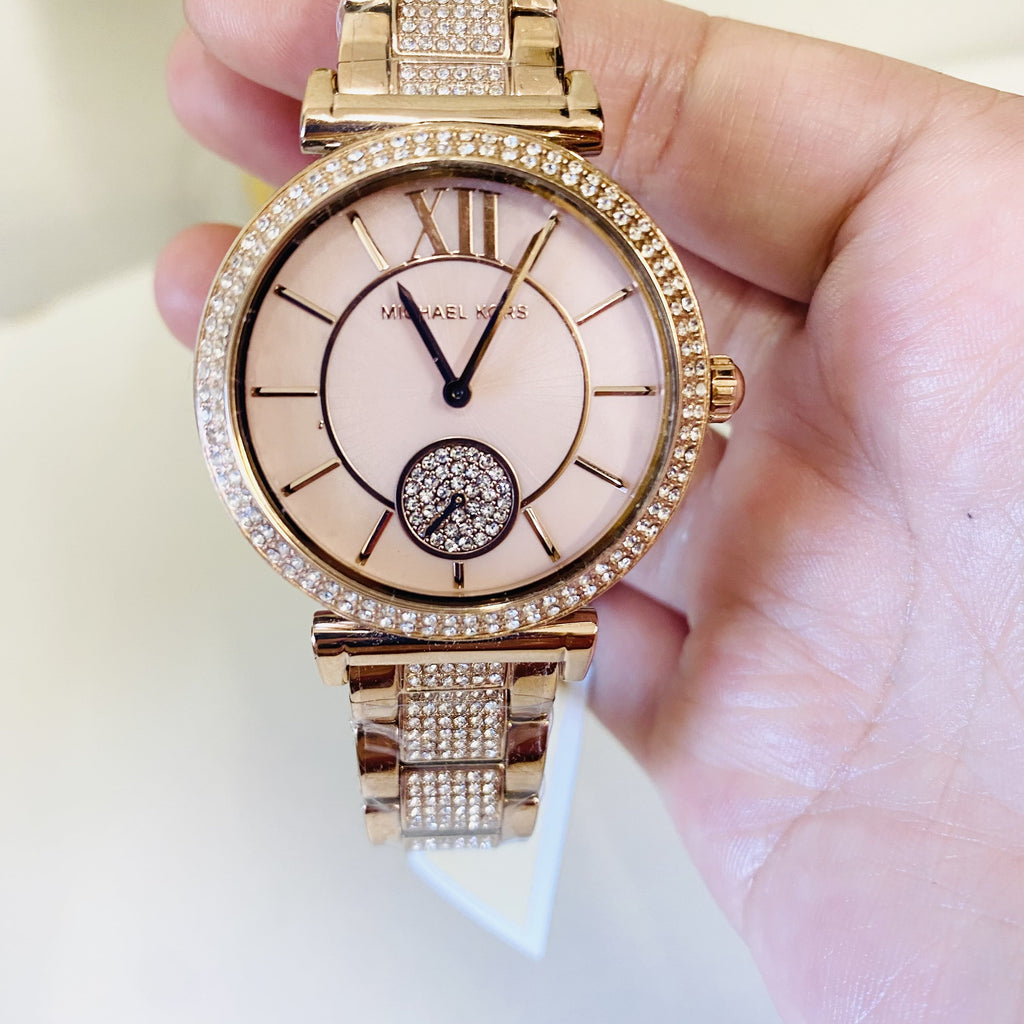 Michael Kors Abbey Three-Hand Analog Crystals Rose Gold Dial Rose Gold Steel Strap Watch for Women - MK4617 Buy Now By Michael Kors