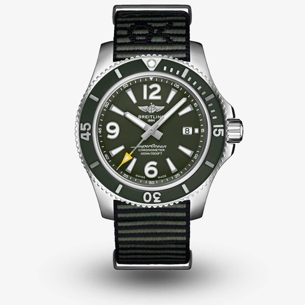 Breitling Superocean Automatic 44mm Outerknown Green Dial Green Nylon Strap Watch for Men - A17367A11L1W1 Buy Now By Breitling
