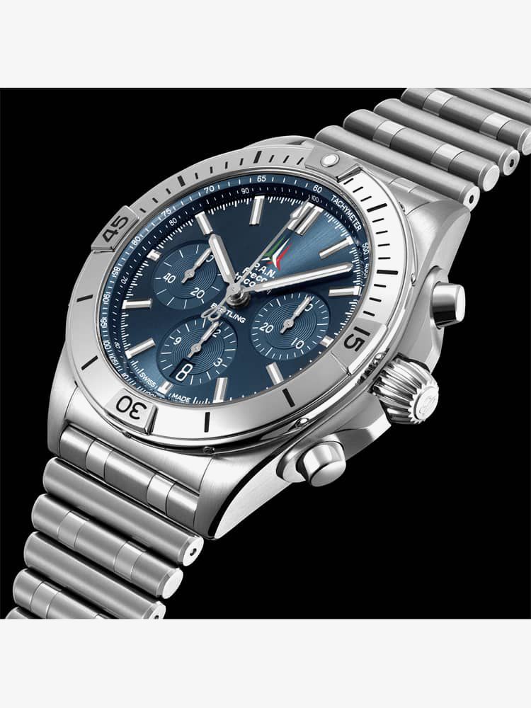 Breitling Chronomat B01 42 Frecce Tricolori Blue Dial Silver Steel Strap Watch for Men - AB01344A1C1A1 Buy Now By Breitling