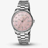 Gucci G Timeless Diamonds Mother of Pearl Pink Dial Silver Steel Strap Watch for Women - YA1265062 Buy Now By Gucci