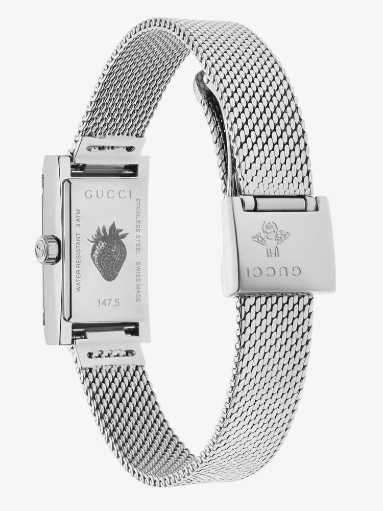 Gucci G Frame Quartz Diamonds Green & Red Mother of Pearl Dial Silver Mesh Bracelet Watch For Women - YA147510 Buy Now By Gucci