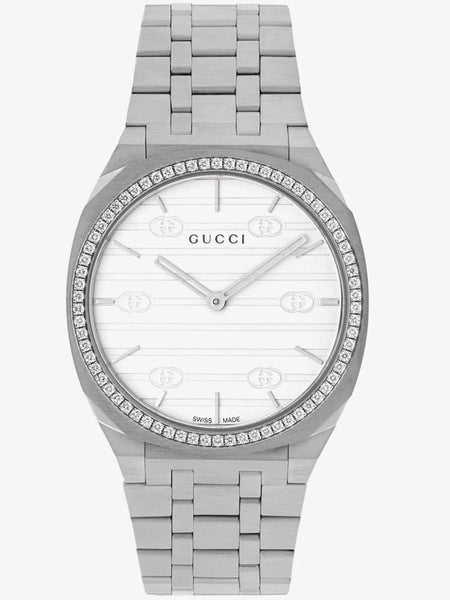 Gucci 25H Quartz Silver Dial Silver Steel Strap Unisex Watch - YA163407 Buy Now By Gucci