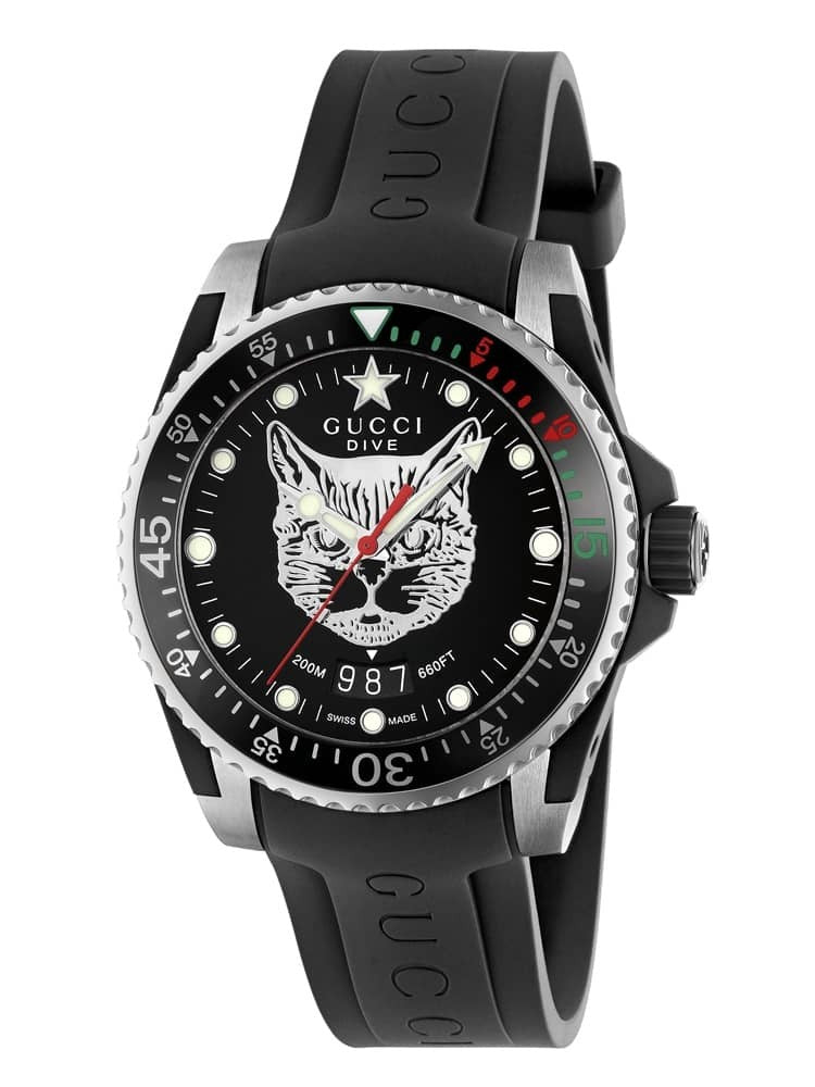Gucci Dive Feline Black Dial Black Rubber Strap Watch For Men - YA136323 Buy Now By Gucci