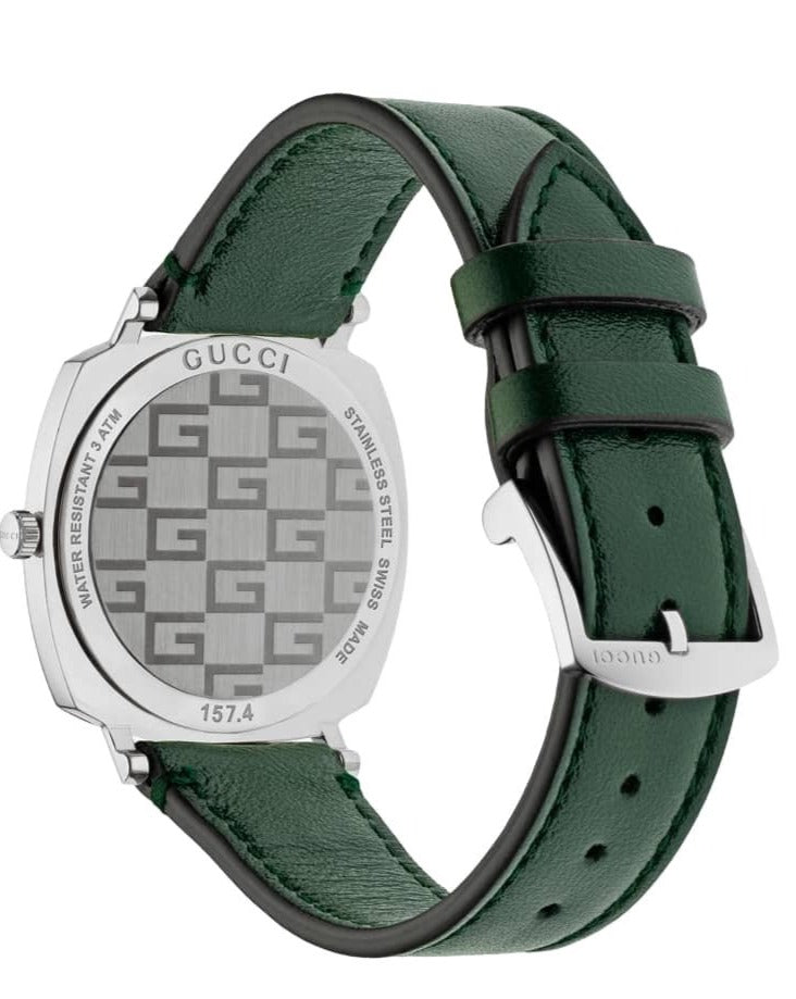 Gucci Grip Quartz Silver Dial Green Leather Strap Unisex Watch - YA157406 Buy Now By Gucci