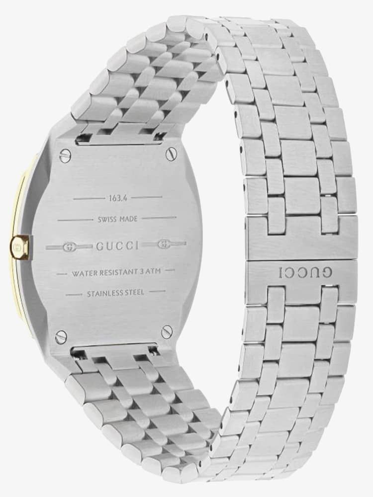 Gucci 25H Quartz Gold Dial Silver Steel Strap Watch for Men - YA163405 Buy Now By Gucci
