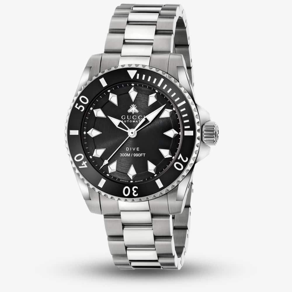 Gucci Dive Automatic Black Dial Silver Steel Strap Watch for Men - YA136353 Buy Now By Gucci