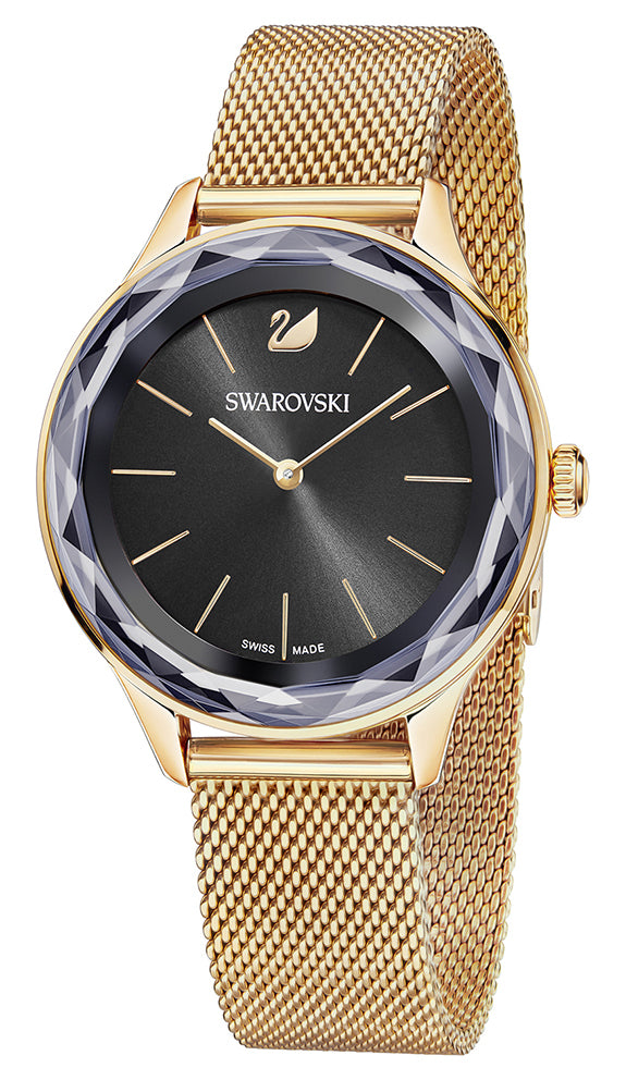 Swarovski Octea Nova Black Dial Rose Gold Mesh Bracelet Watch for Women - 5430424 Buy Now By Swarovski