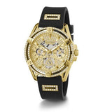 Guess Queen Quartz Gold Dial Black Silicone Strap Watch For Women - GW0536L3 Buy Now By Guess