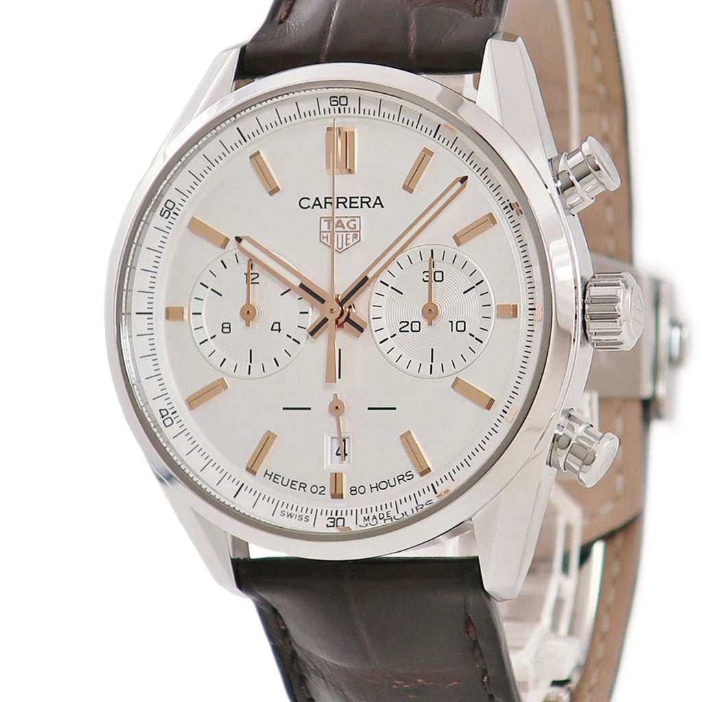 Tag Heuer Carrera Chronograph White Dial Brown Leather Strap Watch for Men - CBN2013.FC6483 Buy Now By Tag Heuer