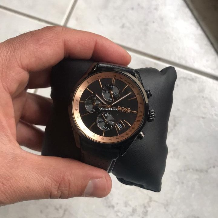 Hugo Boss Grand Prix Chronograph Black Dial Black Leather Strap Watch for Men - 1513550 Buy Now By Hugo Boss