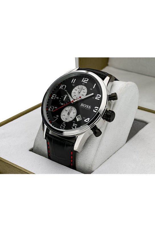 Hugo Boss Aeroliner Black Dial Black Leather Strap Watch for Men - 1512631 Buy Now By Hugo Boss