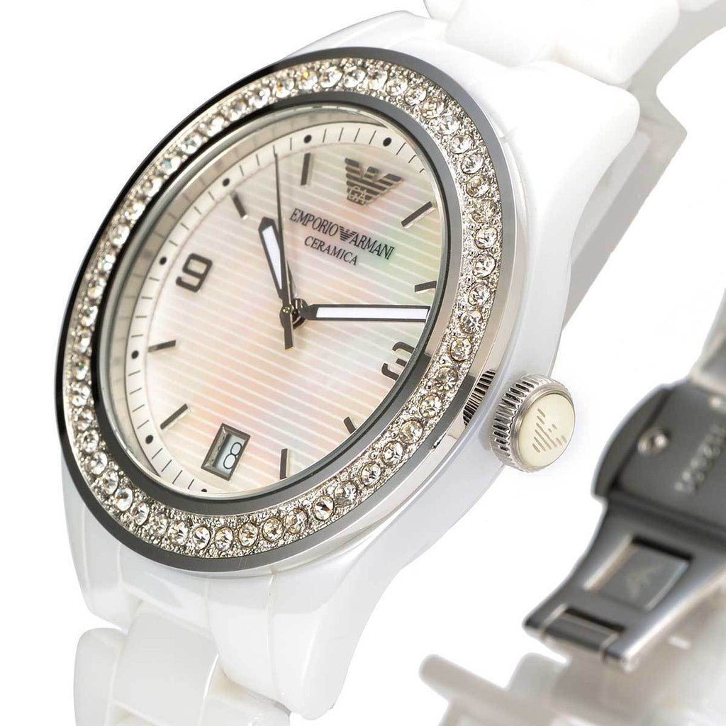 Emporio Armani Ceramica White Mother of Pearl Dial Stainless Steel Strap Watch For Women - AR1426 Buy Now By Emporio Armani