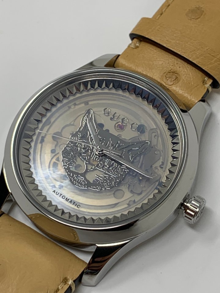 Gucci G Timeless Automatic Mother of Pearl Dial Brown Leather Strap Watch For Women - YA1264112 Buy Now By Gucci