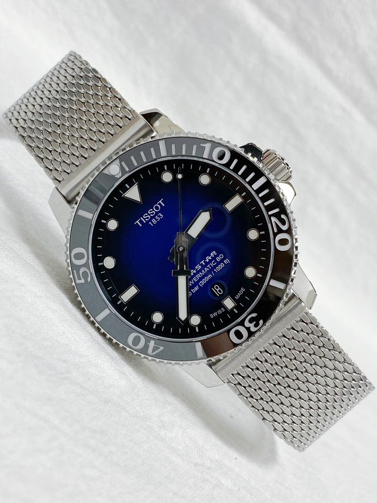 Tissot Seastar 1000 Powermatic 80 Blue Dial SIlver Mesh Bracelet Watch For Men - T120.407.11.041.02 Buy Now By Tissot