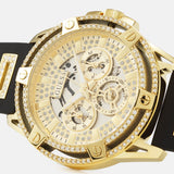 Guess King Quartz Crystals Gold Dial Black Silicone Strap Watch For Men - GW0537G2 Buy Now By Guess