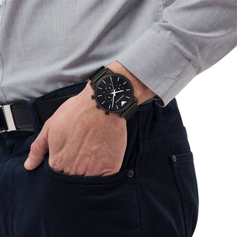Emporio Armani Sport Chronograph Black Dial Black Mesh Bracelet Watch For Men - AR1968 Buy Now By Emporio Armani