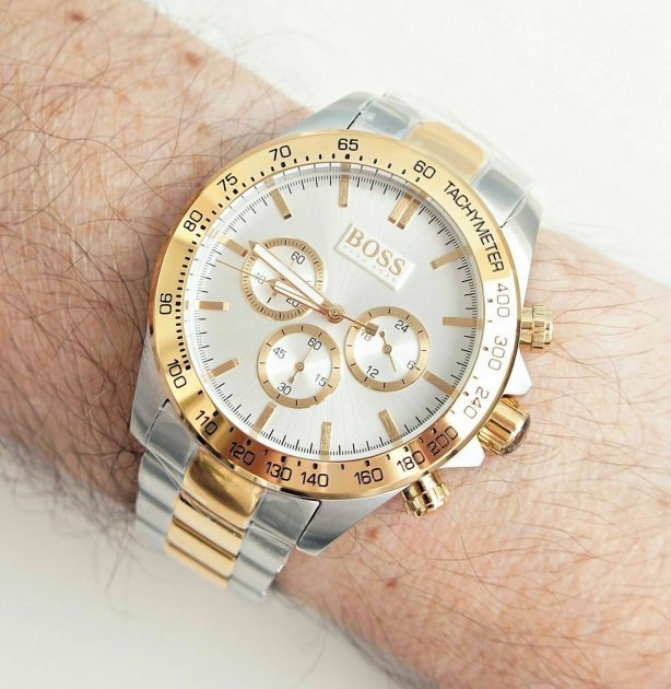 Hugo Boss Ikon Chronograph Silver Dial Two Tone Steel Strap Watch for Men - 1512960 Buy Now By Hugo Boss