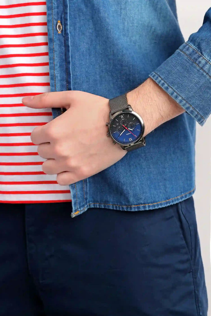 Fossil Neutra Chronograph Blue Dial Silver Mesh Bracelet Watch for Men - FS5383 Buy Now By Fossil