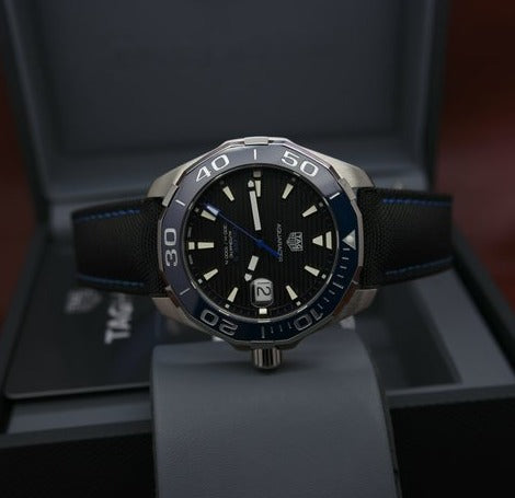 Tag Heuer Aquaracer Calibre 5 Automatic Black Dial Black Nylon Strap Watch for Men - WAY201C.FC6395 Buy Now By Tag Heuer