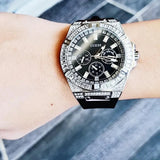 Guess Baguette Crystals Black Dial Black Silicone Strap Watch For Men - GW0208G1 Buy Now By Guess
