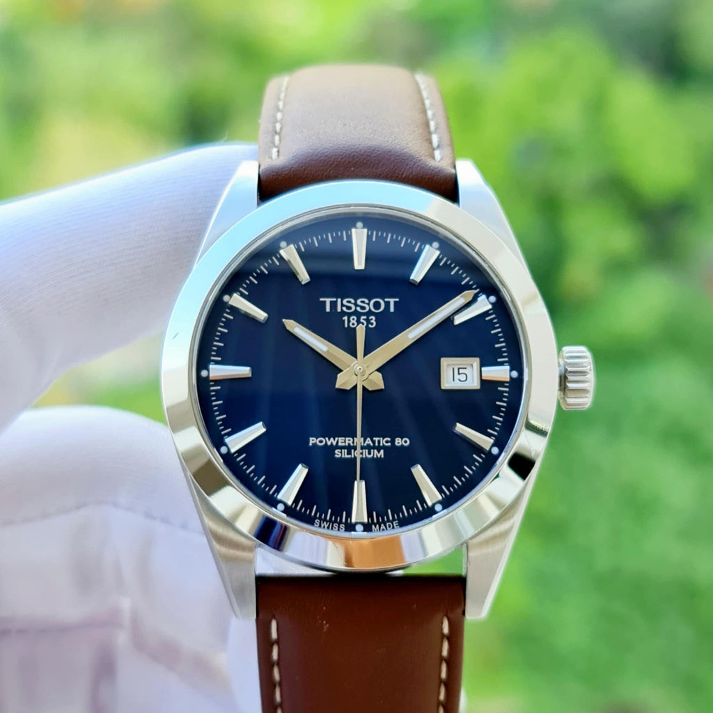 Tissot Gentlemen Powermatic 80 Silicium Blue Dial Brown Leather Strap Watch For Men - T127.407.16.041.00 Buy Now By Tissot