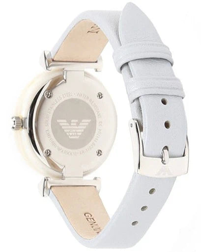 Emporio Armani Gianni T-Bar Mother Of Pearl White Dial Grey Leather Strap Watch For Women - AR11039 Buy Now By Emporio Armani