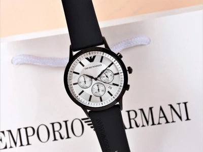 Emporio Armani Chronograph Quartz Silver Dial Black Rubber Strap Watch For Men - AR11048 Buy Now By Emporio Armani