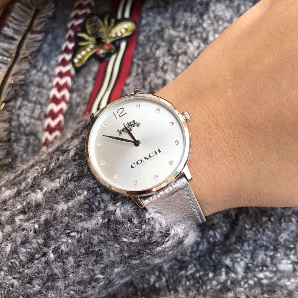 Coach Slim Easton Silver Dial Silver Leather Strap Watch for Women - 14502685 Buy Now By Coach