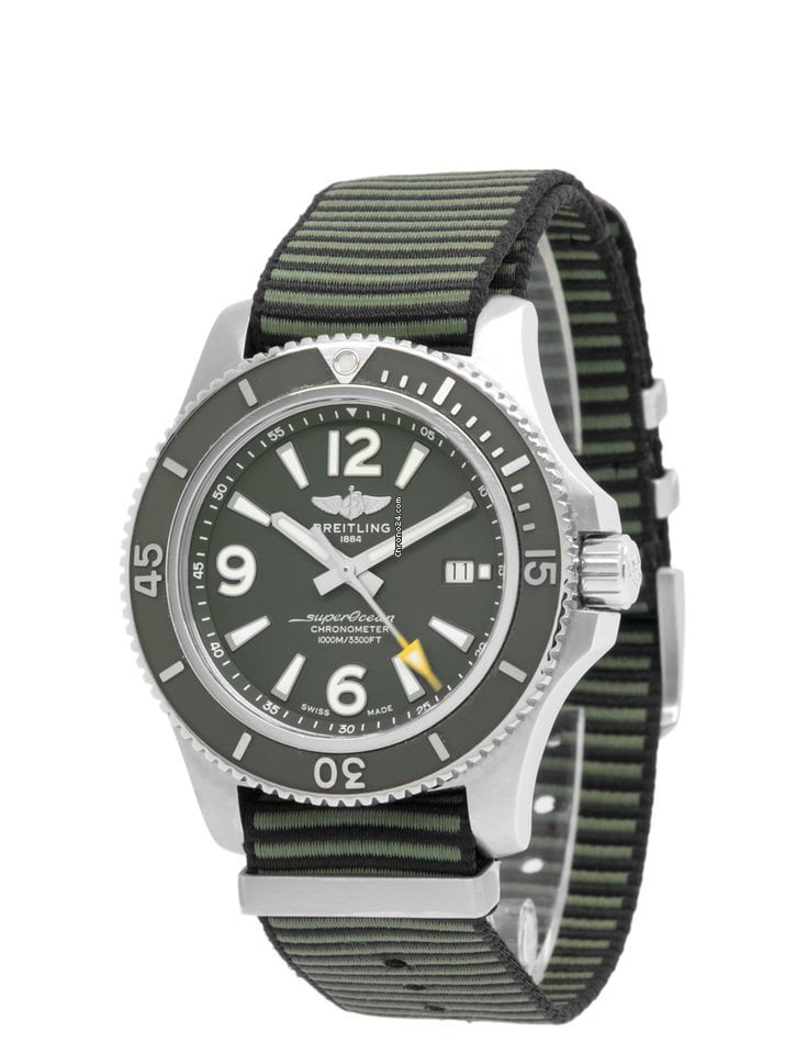 Breitling Superocean Automatic 44mm Outerknown Green Dial Green Nylon Strap Watch for Men - A17367A11L1W1 Buy Now By Breitling