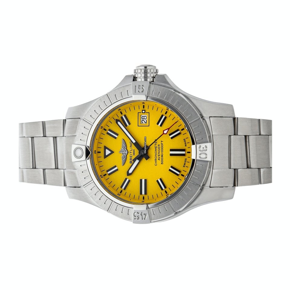 Breitling Avenger Automatic 45mm Seawolf Yellow Dial Silver Steel Strap Strap Watch for Men - A17319101/1A1 Buy Now By Breitling