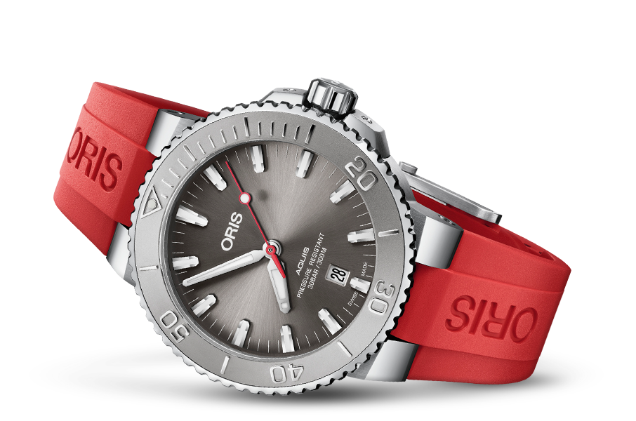 Oris Aquis Date Relief Grey Dial Red Rubber Strap Watch for Men - 0173377304153-0742466EB Buy Now By Oris
