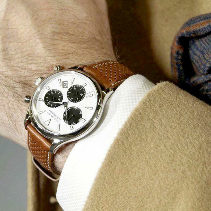 Movado Heritage Calendoplan Chronograph White Dial Brown Leather Strap Watch for Men - 3650008 Buy Now By Movado