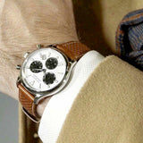 Movado Heritage Calendoplan Chronograph White Dial Brown Leather Strap Watch for Men - 3650008 Buy Now By Movado