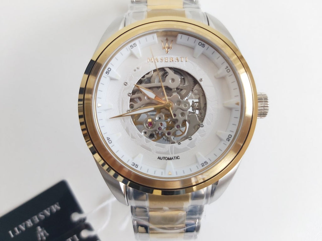 Maserati Traguardo Automatic White Skeleton Dial Two Tone Steel Strap Watch For Men - R8823112003 Buy Now By Maserati