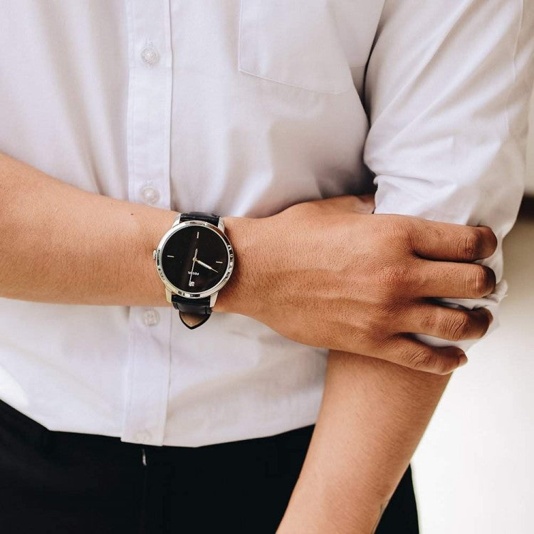 Fossil The Minimalist Carbon Series Black Dial Black Leather Strap Watch for Men - FS5497 Buy Now By Fossil