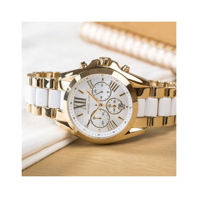 Michael Kors Bradshaw Chronograph White Dial Two Tone Steel Strap Watch For Women - MK5743