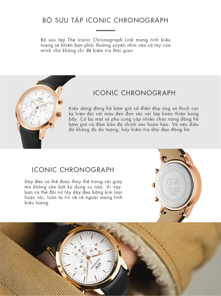 Daniel Wellington Iconic Chronograph Sheffield White Dial Black Leather Strap Watch For Men - DW00100646 Buy Now By Daniel Wellington