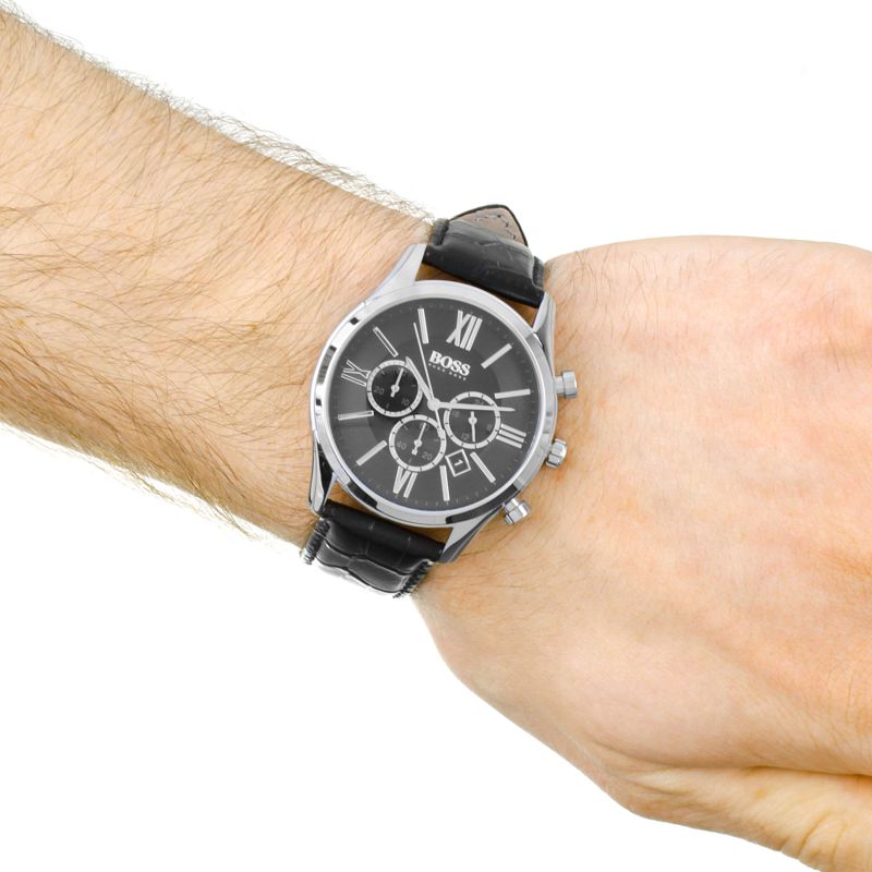 Hugo Boss Ambassador Chronograph Quartz Black Dial Black Leather Strap Watch For Men - HB1513194 Buy Now By Hugo Boss